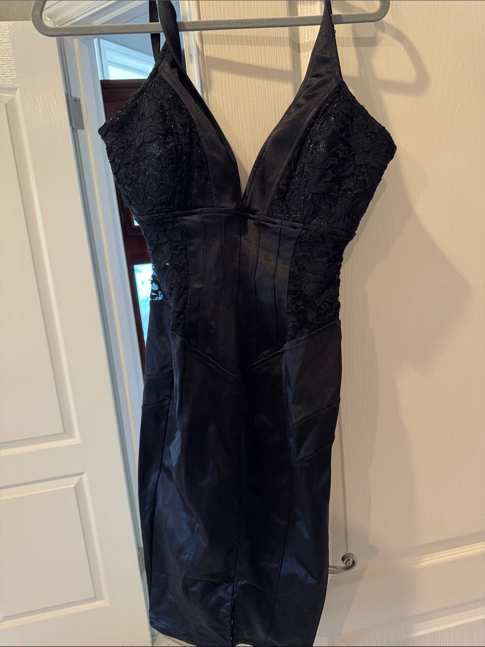 Elegant Black Lace-Accented Mini Dress for Women